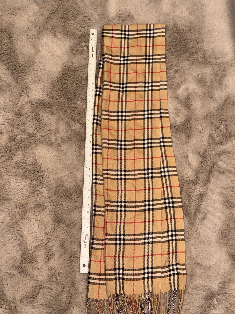 Classic Tan Plaid Fringe Scarf - Picture 3 of 4